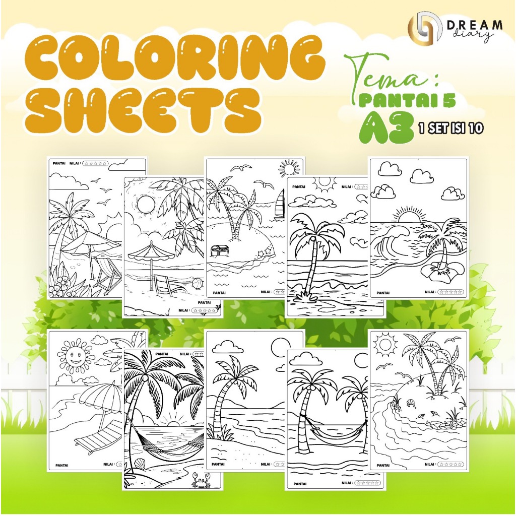 

(A3) KERTAS MEWARNAI ANAK - COLORING SHEETS SERIES 2 TEMA PANTAI- LEMBAR MEWARNAI ANAK PAUD/TK/SD