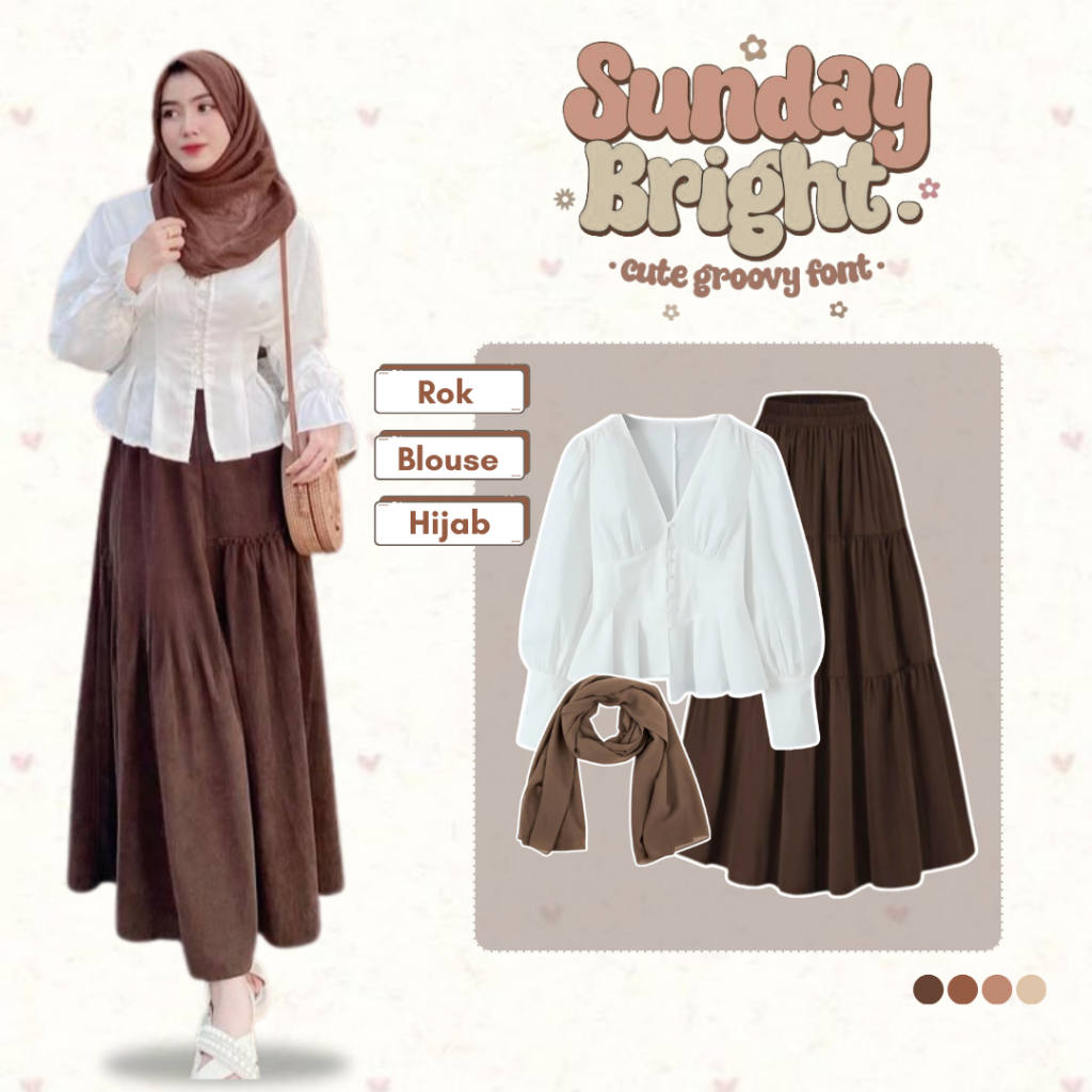 One Set Wanita Kekinian Korea Hijab ( Blouse + Rok Susun + Pashmina Ceruti ) One Set Remaja - KM030