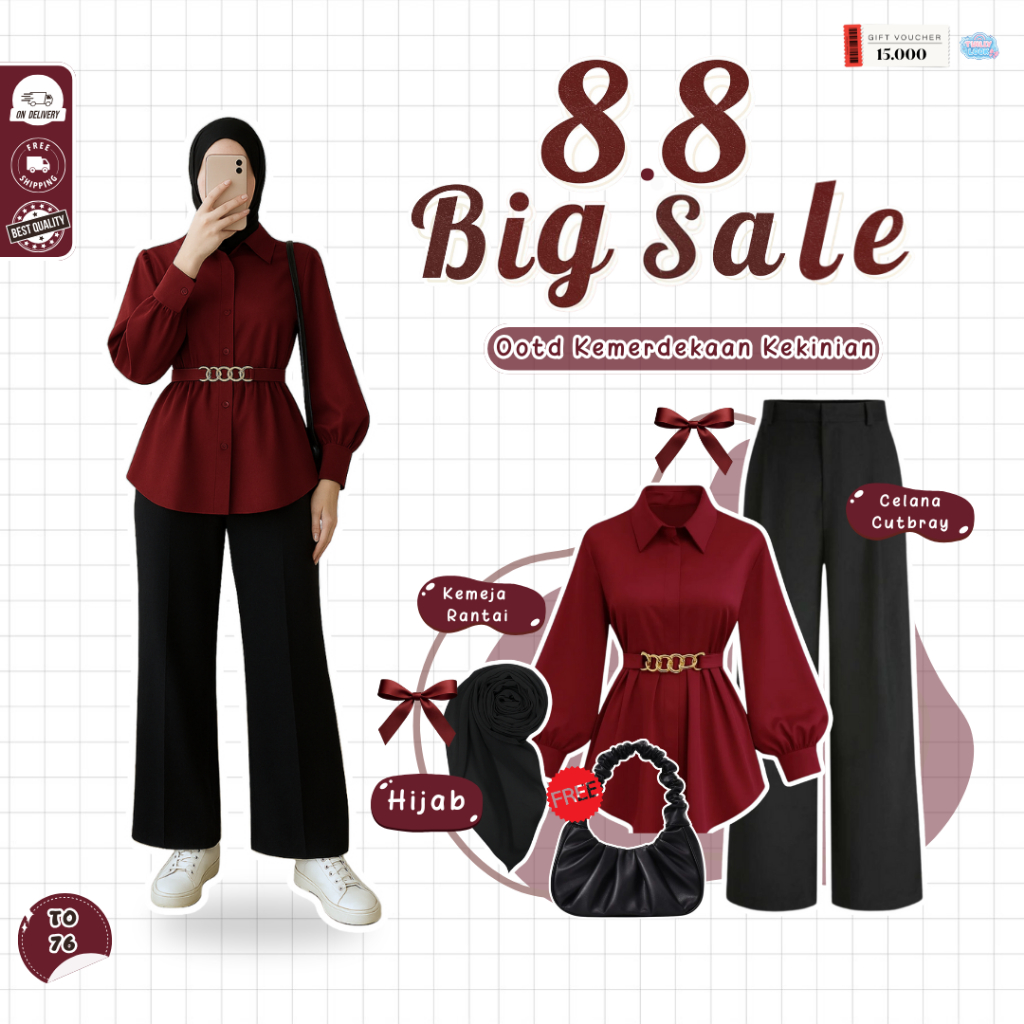 8.8 Big Sale Setelan Hijab Kemeja Rantai Celana Knit - Baju Atasan Wanita Terbaru | Hijab Bella Hita