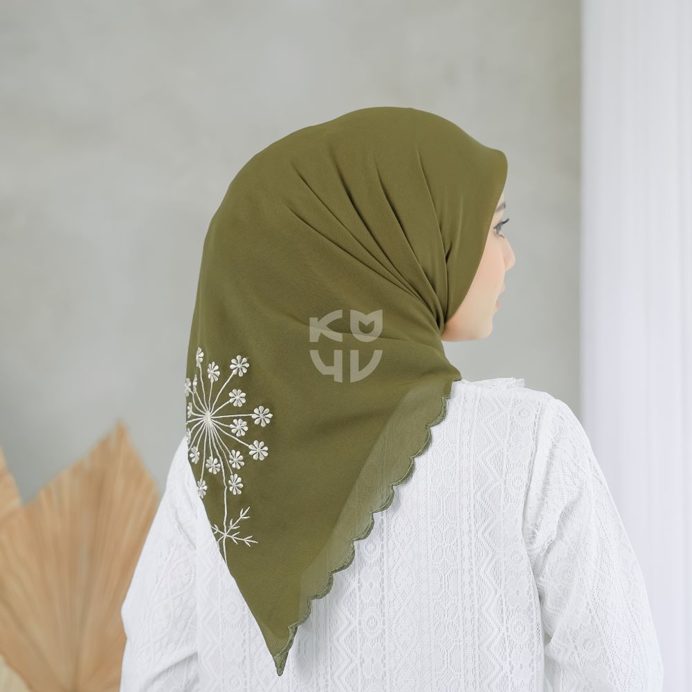 Koyu Hijab Beauty Lace Viney Jepang  Embroidery Dandelion