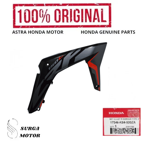 Kupingan Sayap Tangki Tengki Kanan Hitam Type 2 Motor CRF 150L K84 17546K84920ZA 17546-K84-920ZA Cov