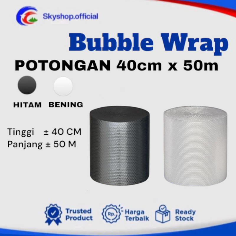 

Bubble Wrap Packing Potong 40 cm x 50 meter Bubblewrap Gelembung Bubble Wrap Roll Warna Hitam Dan Bening