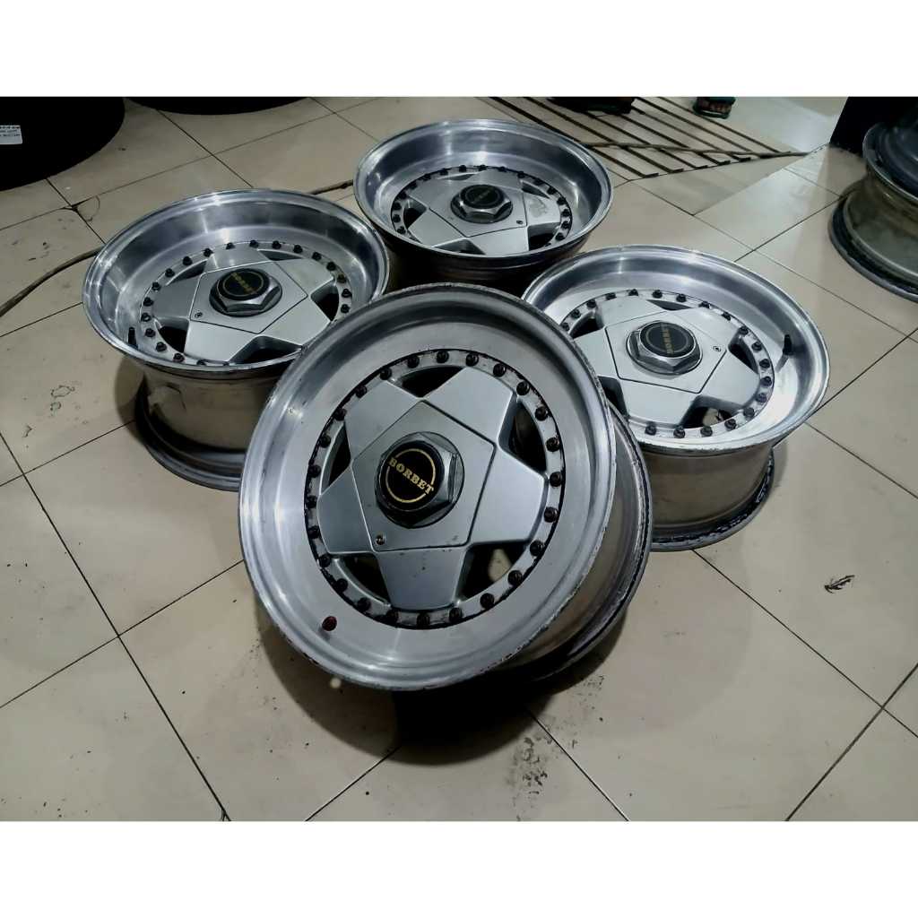 Pelek Racing Borbet Ring 15 Baut 4 Lebar 7,5/8,5 Velg Mobil Ferio Genio Sedan DLL