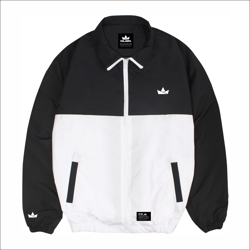 OLGN Jaket Tracktop Pria Wanita Premium Bahan Taslan Unisex - Black White