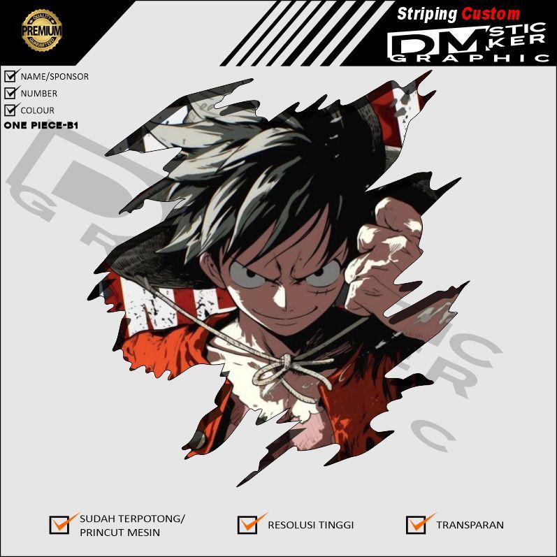 

Sticker Vynil Anime ONE PIECE Stiker Sudah Printcut Siap Tempel KODE ONE PIECE-B