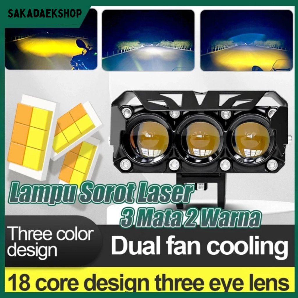 12/24 Volt Lampu Tembak Led Laser / Lampu Sorot Laser  SQL 3 Mata Plus Kipas  2 Warna hi Low 60 Watt
