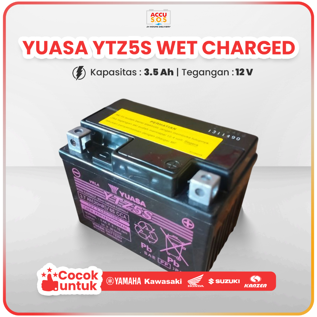 Aki Motor YUASA YTZ5S WET CHARGED untuk Honda Beat eSP CBS, Honda Beat POP eSP CBS