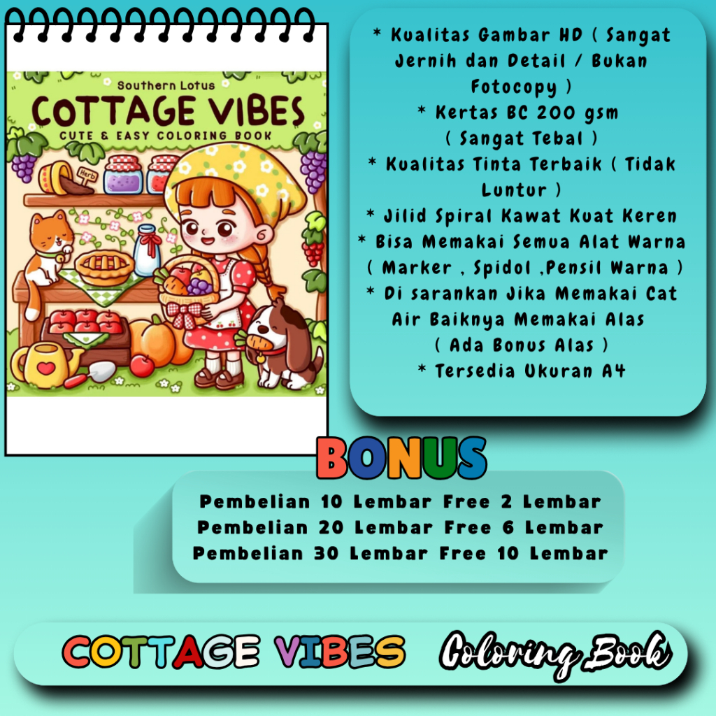 

Cottage Vibes Cute And Easy Aesthetic Coloring Book for Adults Super Thick Paper Buku Mewarnai Gambar HD Jernih
