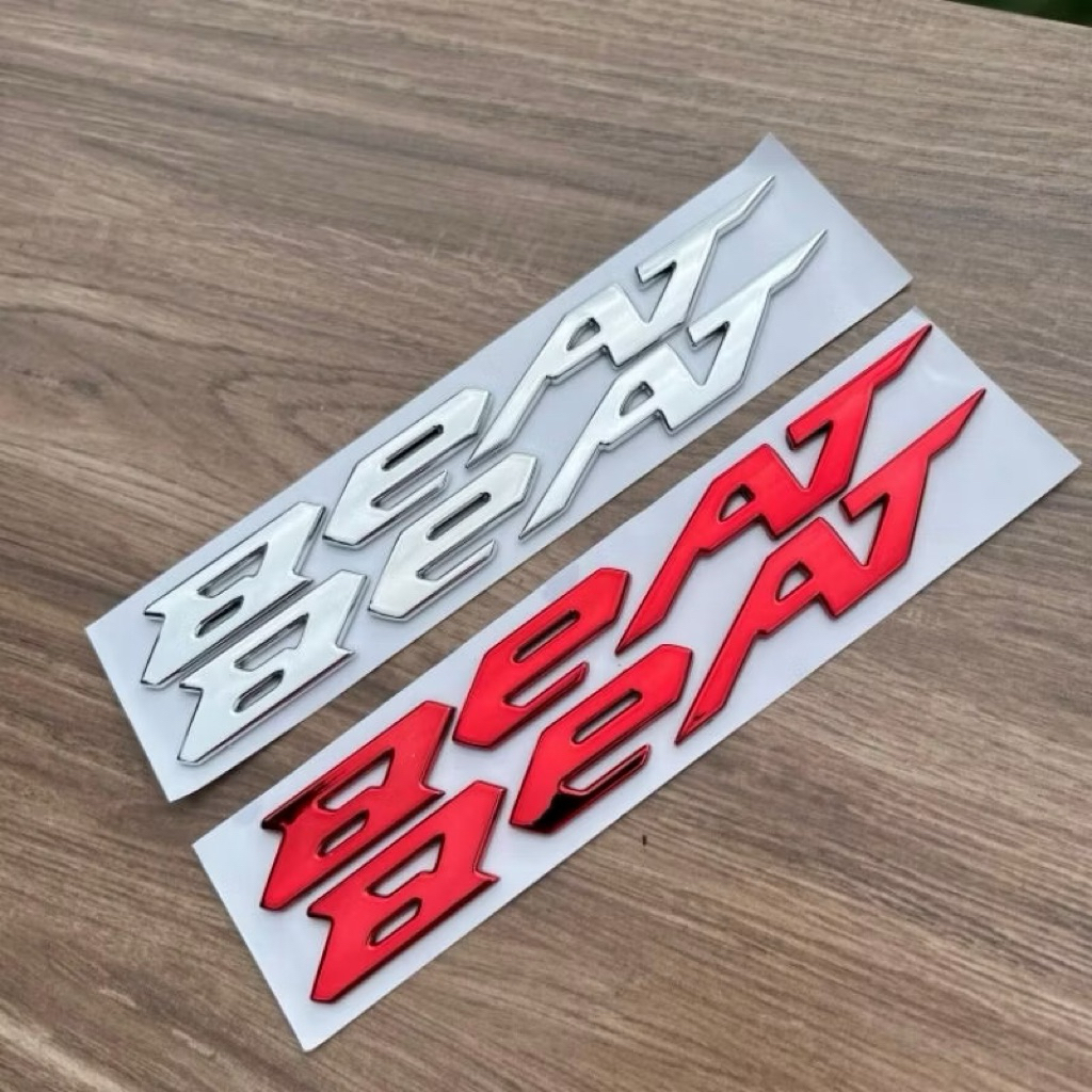 Emblem Timbul Original Beat Deluxe Silver Merah - Aksesoris Logo Honda Beat