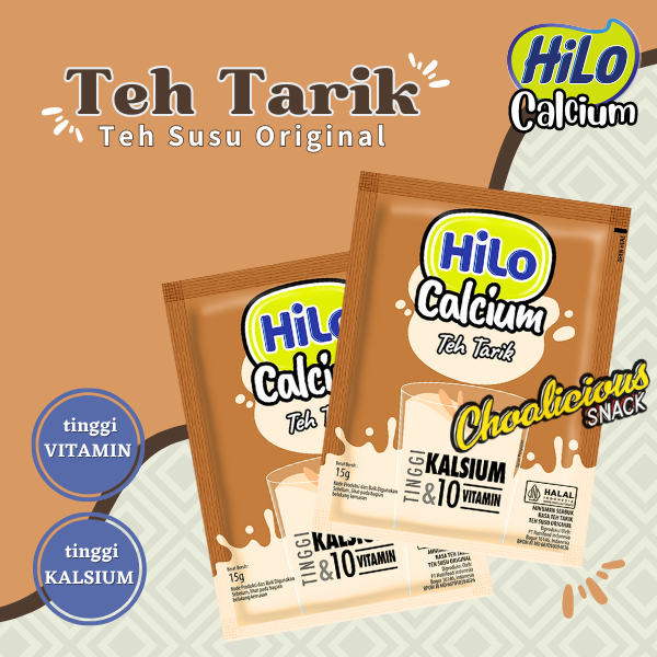 

All Varian HiLo Calcium Teh Tarik/Thai Tea/Taro Choco/ Swiss Choco/Chocolate/Mint Choco/Choco Malt/Es Teler/Es Pisang Ijo Minuman Bubuk Instan Sachet Ecer @15 gram
