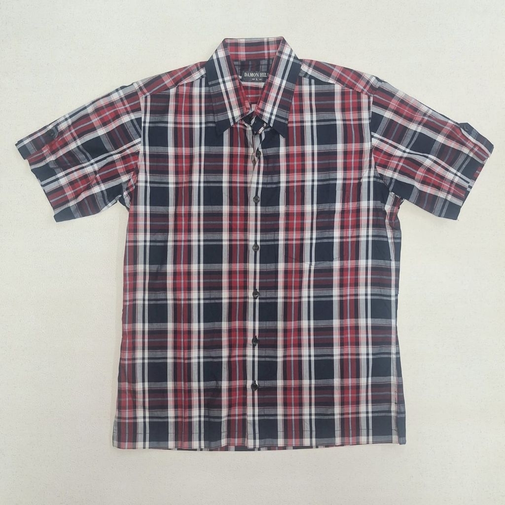 KEMEJA LENGAN PENDEK HEM KOTAK KEMEJA PRIA MERAH