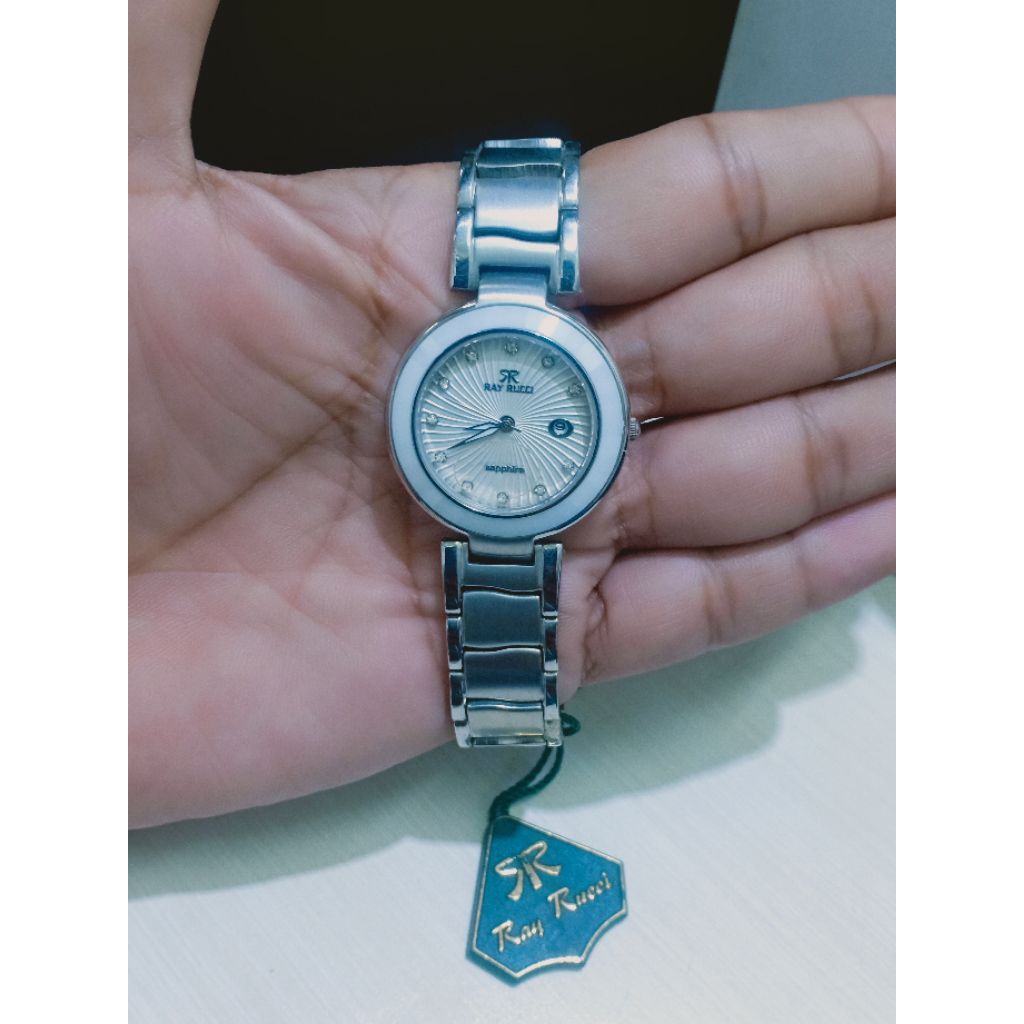 JAM TANGAN WANITA RAY RUCCI KACA ANTI GORES SAPPHIRE RANTAI LIST KERAMIK WATER RESISTANT 3 ATM ORI