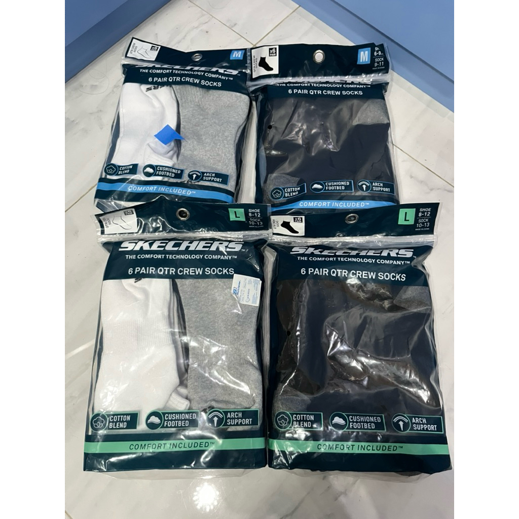 Kaos kaki Skechers Quarter unisex (Men/ Women) isi 6 pasang mix (Hitam, Putih, Abu2) ukuran M (36-40