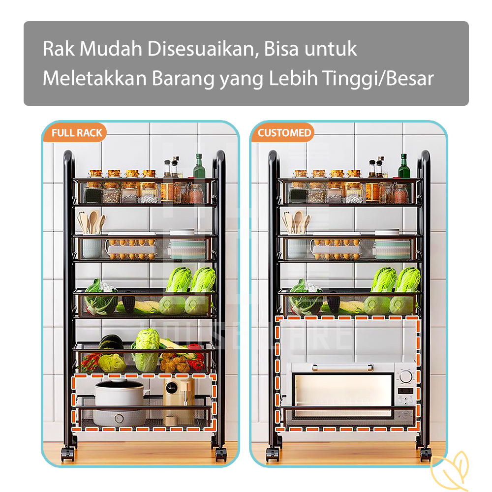 Hugo Rak Dapur Besi Serbaguna Rak Troli Besi Penyimpanan Bertingkat Rak Kamar Mandi Rak Salon Rak