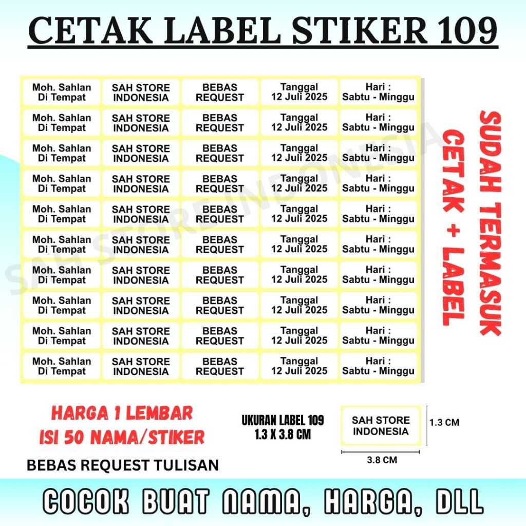 

CETAK LABEL NO. 109 - CETAK LABEL NAMA - STIKER LABEL