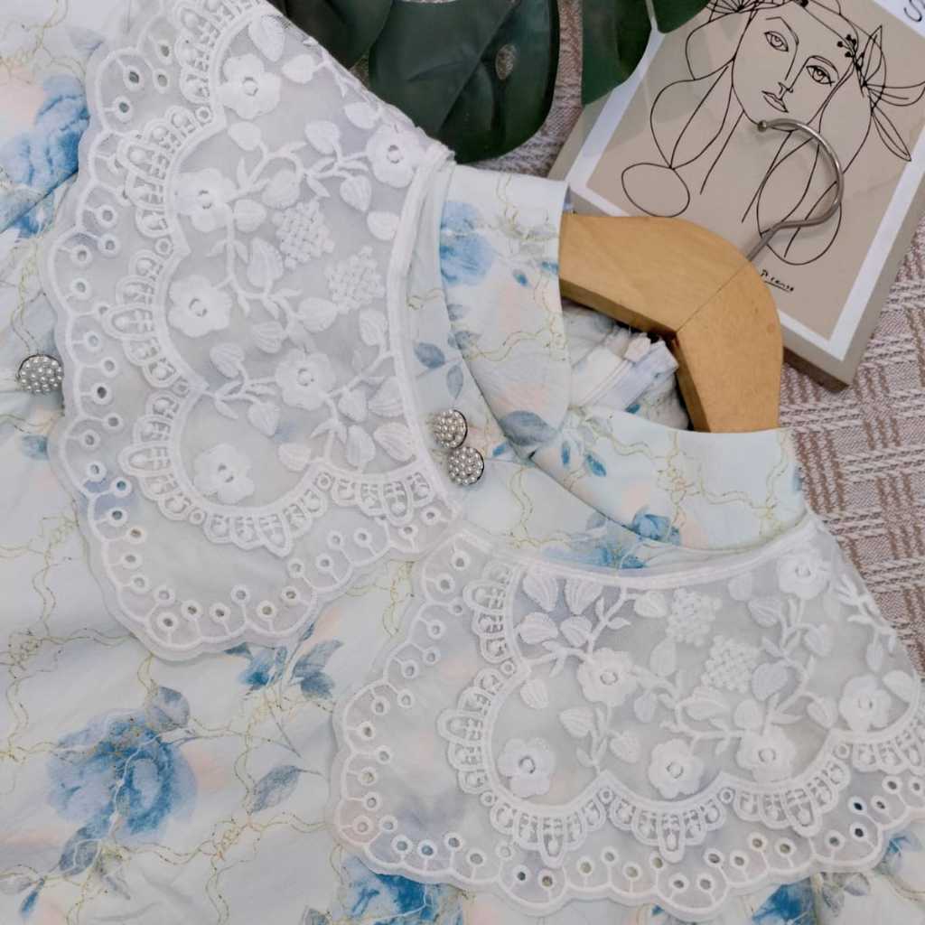 Kerah Bordir Bunga Putih 2Ply Model Vintage untuk Dijahit di Baju Wanita