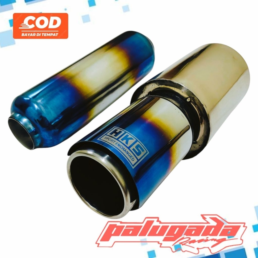 Knalpot HKS TOPI Stenless + RESONATOR Suara Bass Bulat