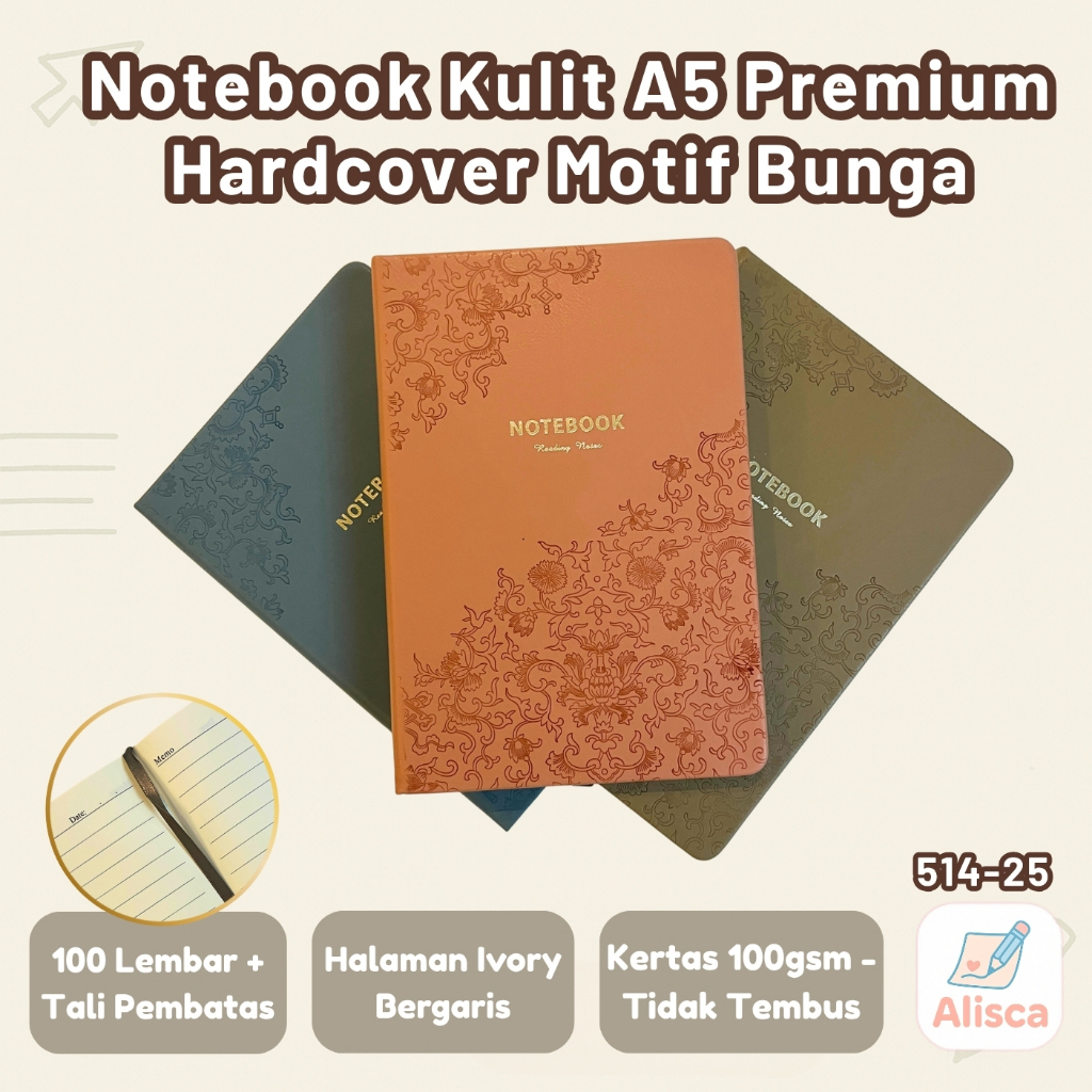 

Buku Agenda Kulit A5 Motif Bunga – Dicai 514-25 | Notebook Mewah Hardcover 100 Lembar Ivory - Alisca