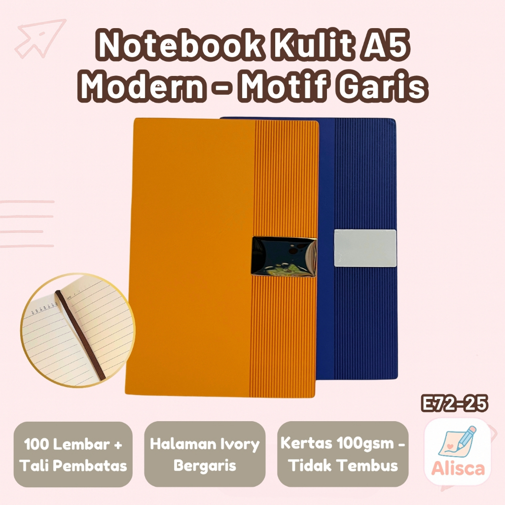 

Agenda Kulit Dicai A5 Elegan Modern 100 Lembar – Notebook Premium Hardcover Bergaris E72-25 - Alisca