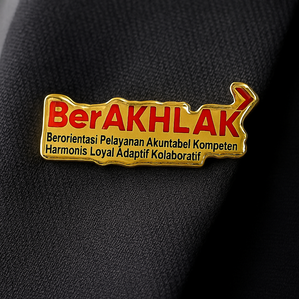 READY pin BerAKHLAK asn kuningan dilapis resin magnet pin berakhlak kuningan dilapis resin magnet