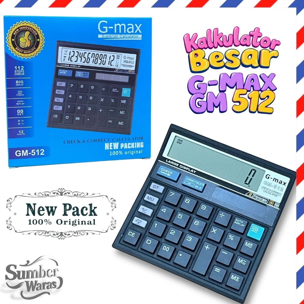 

Kalkulator Digital GMAX GM-512 Calculator Besar 12 Angka Alat Hitung Layar Digital 2 Power Free Baterai