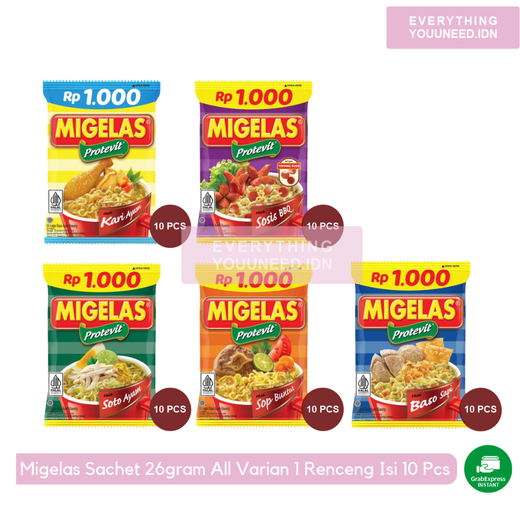 

Migelas Sachet 26gram All Varian 1 Renceng Isi 10 Pcs