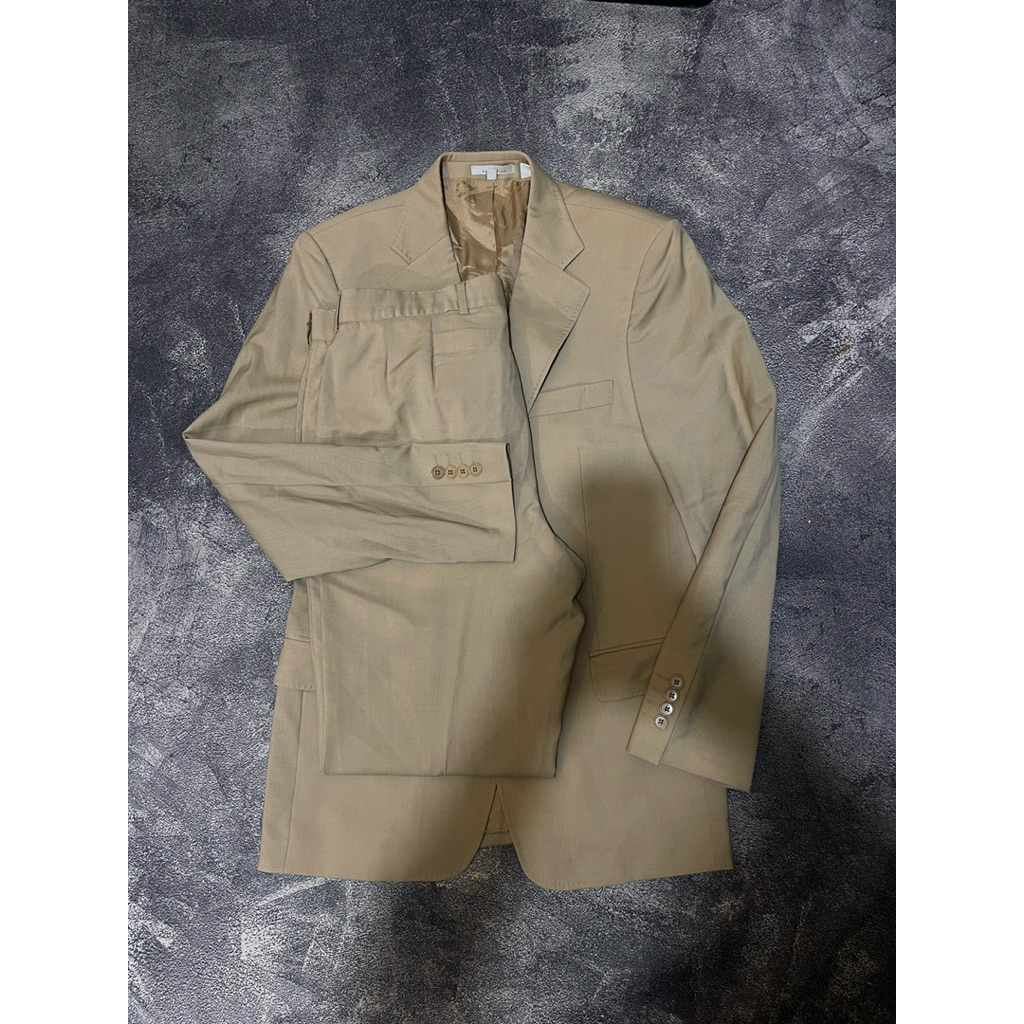 zara man set blazer cream stelan jas cream L