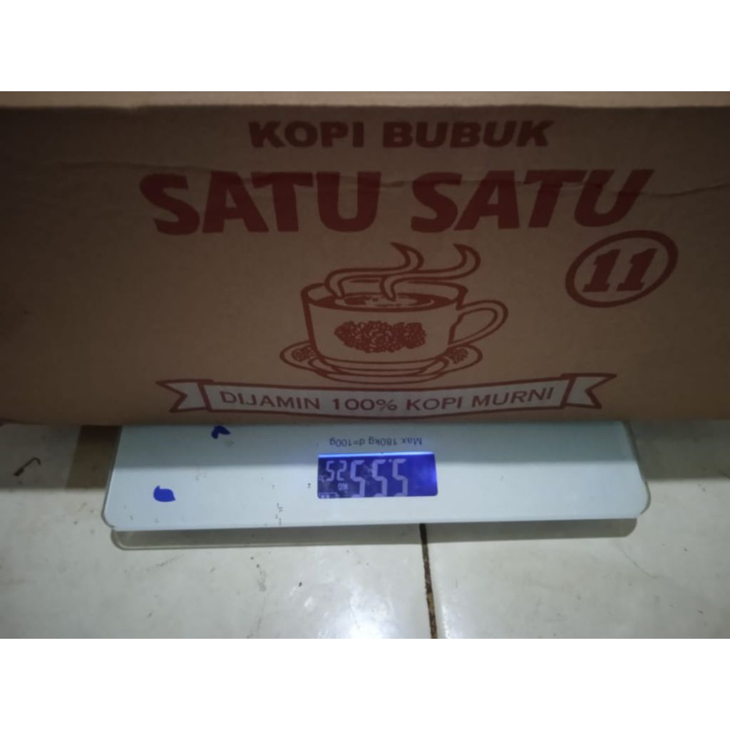 

Kopi Bubuk Satu-Satu 250gr//1 dus isi 20 bks//total 1dus berat 5kg.
