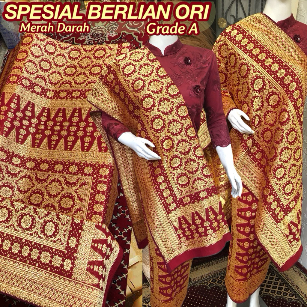Spesial Songket Berlian ORI / Lepus Berlian Grade A, Rangkap 1 / Merah Darah /songket tenun asli pal