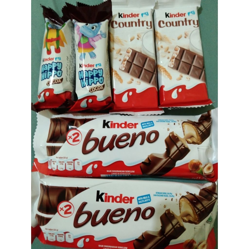 

[BUY 1 GET 1 FREE] Kinder Snack Coklat Premium Produk Import Original Kinder Bueno Happy Hippo dan Kinder Country Halal (Gratis Free Random Gift) SALEEE!!!