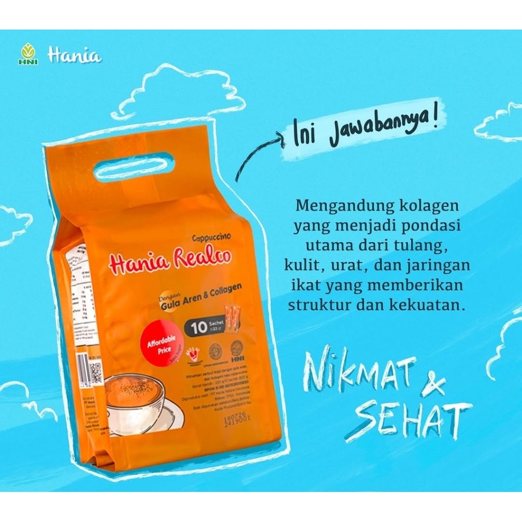 

Tazakka HalalMart | Hania Realco Cappucino Less Sugar HNI isi 20 gr @22 gr • Kopi Nikmat Sehat mengandung Kolagen Terbaik
