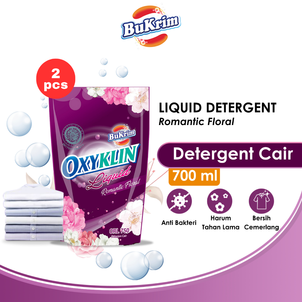 [TWINPACK] Sabun Detergent Cair BuKrim Oxyklin Romantic 700ml