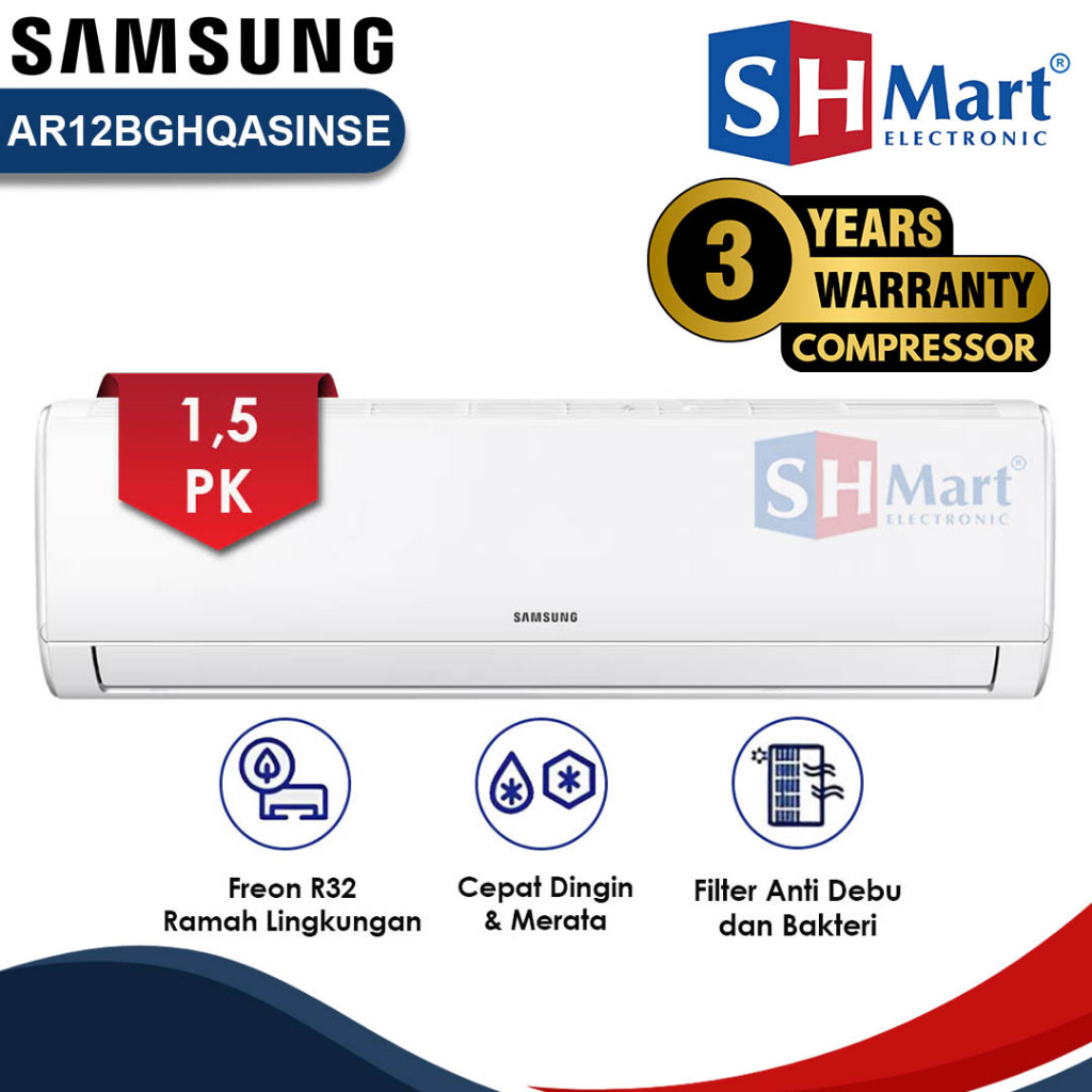 AC 1,5 PK SAMSUNG STANDART AR12BGHQASINSE AR12BGH FREON R32 GARANSI RESMI (MEDAN)