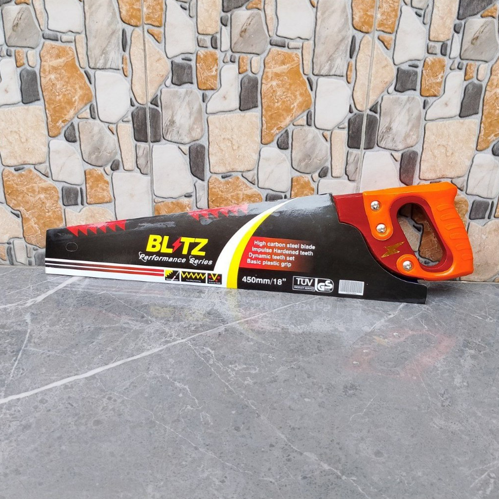 Gergaji Kayu 18" Cap 3 Mata Blitz Gergaji Kayu Gagang Kayu Lapis Karet