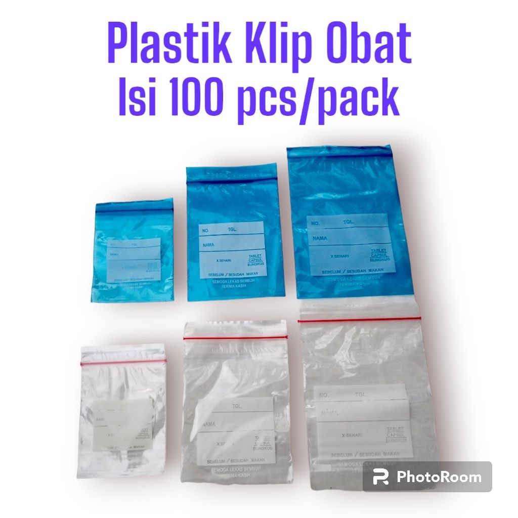 Plastik Klip Obat, ECER Plastik Klip Sablon 100 Lembar Per Pack
