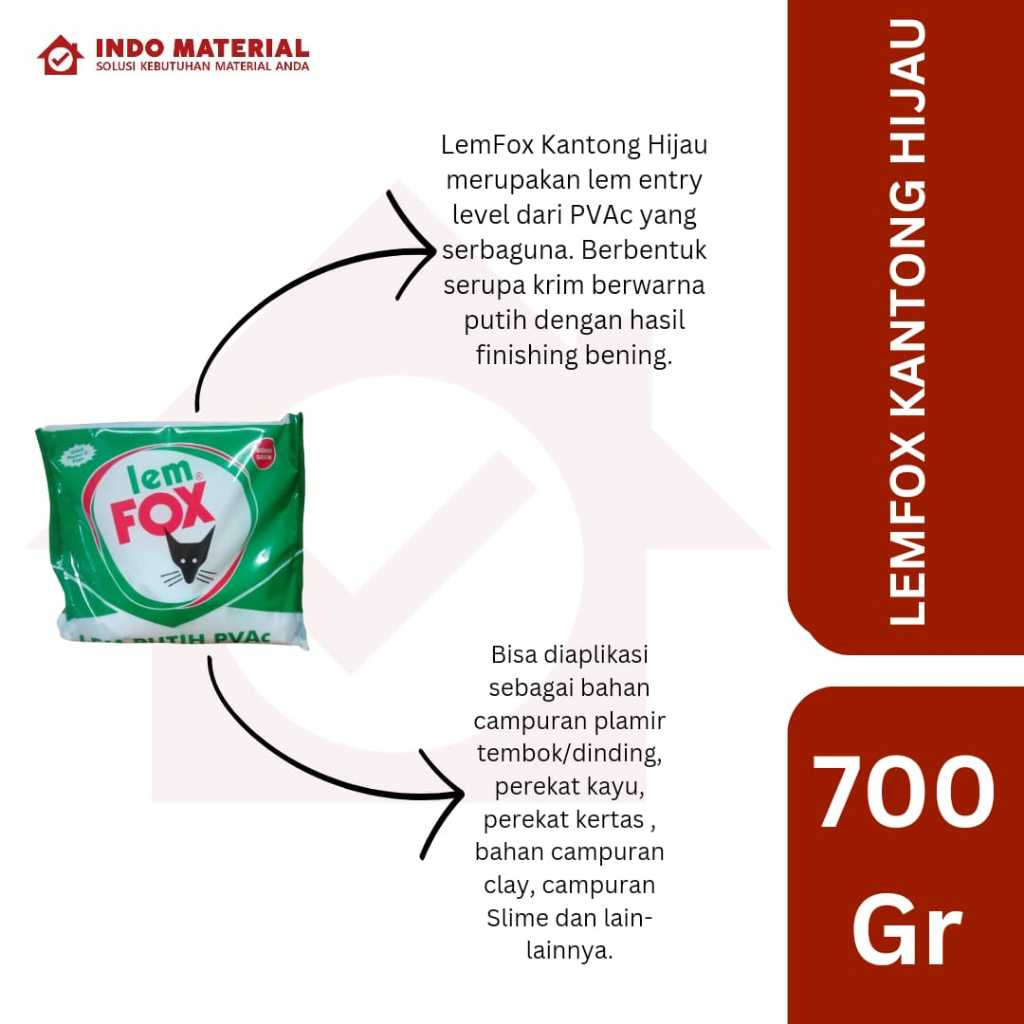 

(1 Pcs) Lem Fox PVAc Bungkus Kantong Plastik Hijau 700 gr | Lem Campuran Plamir & Perekat Wallpaper (Pcs)