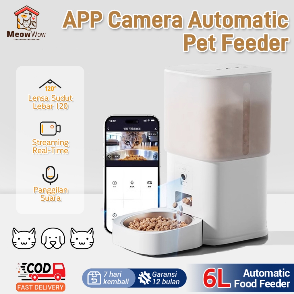 ME APP Camera 6L Automatic Pet Feeder/Dispenser Makanan Otomatis Anjing Kucing/Smart Automatic Pet F