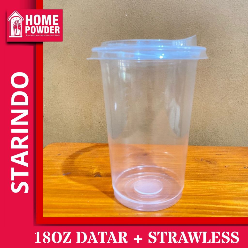 Promo Satu Set Gelas Cup 18 Oz Datar Plus Tutup Strawless PP Starindo