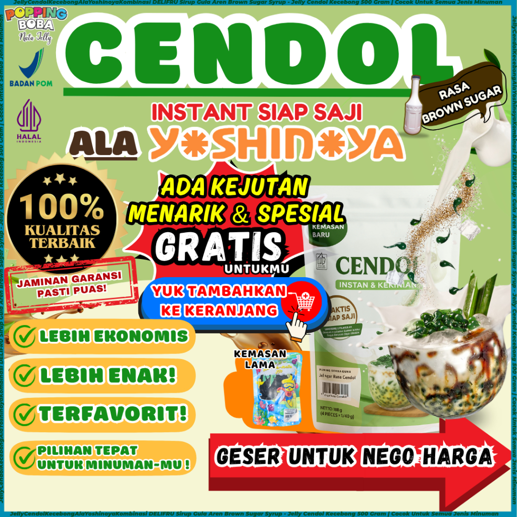 

JellyCendolKecebongAlaYoshinoyaKombinasi DELIFRU Sirup Gula Aren Brown Sugar Syrup - Jelly Cendol Kecebong 500 Gram | Cocok Untuk Semua Jenis Minuman