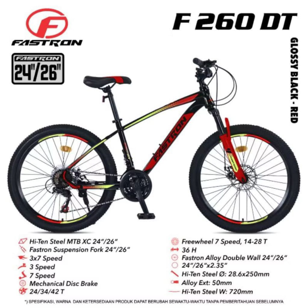 SEPEDA GUNUNG MTB 24 26 INCH FASTRON 260 DT / FASTRON 260 DX 3X7 SPEED REM CAKRAM