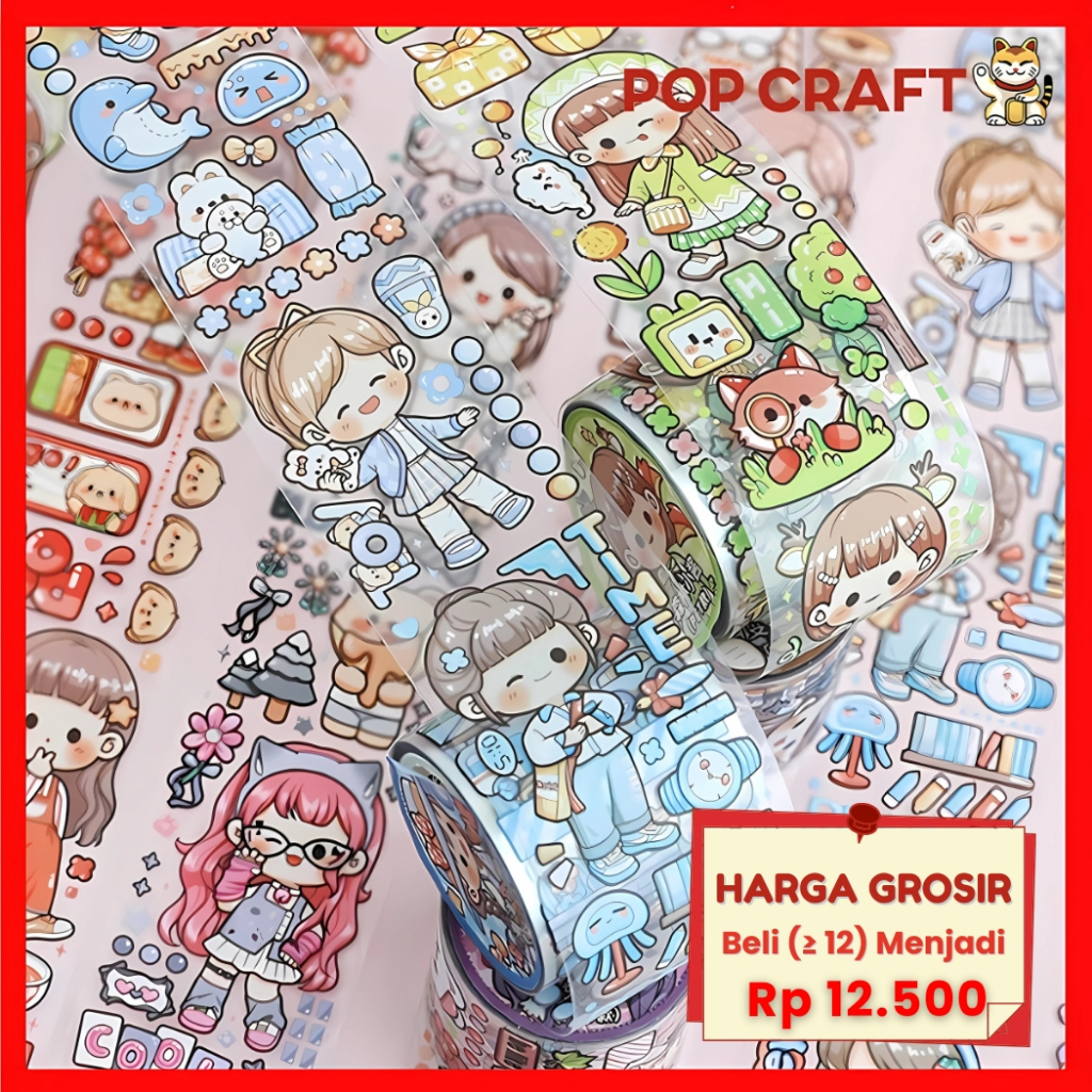 

PC Washitape Stiker Masking Tape Dodogirl PVC Bening Anti Air Stiker Gulung Sticker Rolling TLD85
