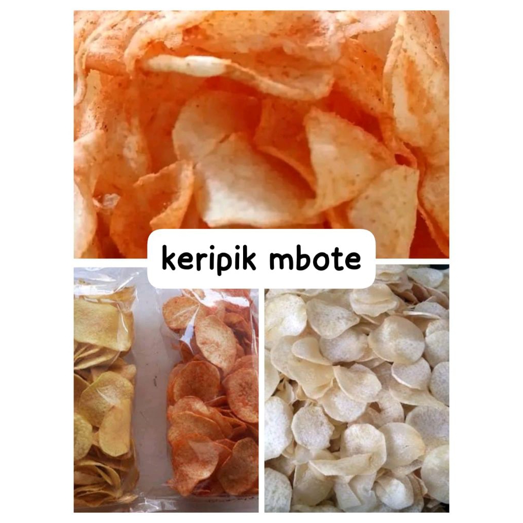 

kripik talas/mbote rasa original,asin,pedas manis