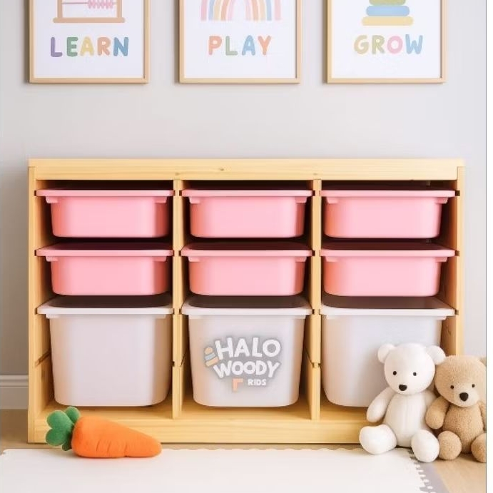 Rak Mainan Anak Tipe Merkurius Halo Woody Kids - Rak Mainan Anak - Rak Mainan Kayu - Rak Trofast