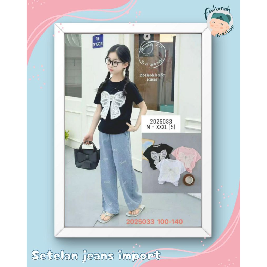 Setelan Jeans Miu Pita Renda / Set Kulot Jeans Anak Perempuan 3-6 Tahun/ Setelan Kulot Jeans Anak Ce