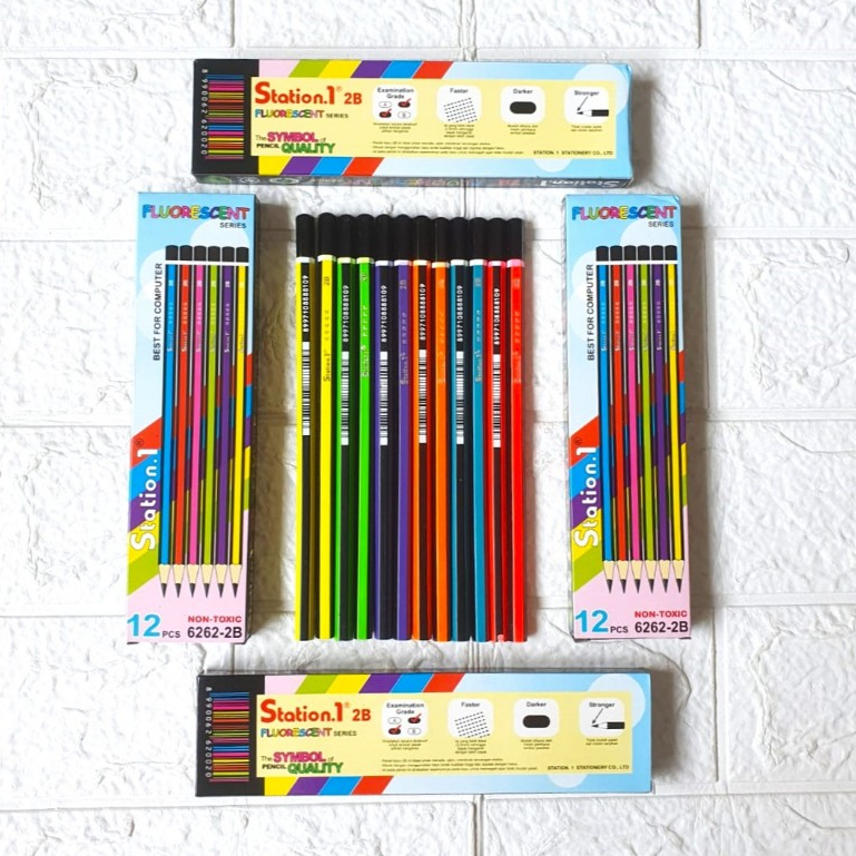 

(12 Pcs) Pensil 2B NEON Fluorescent Station 1 / Pensil Anak Murah
