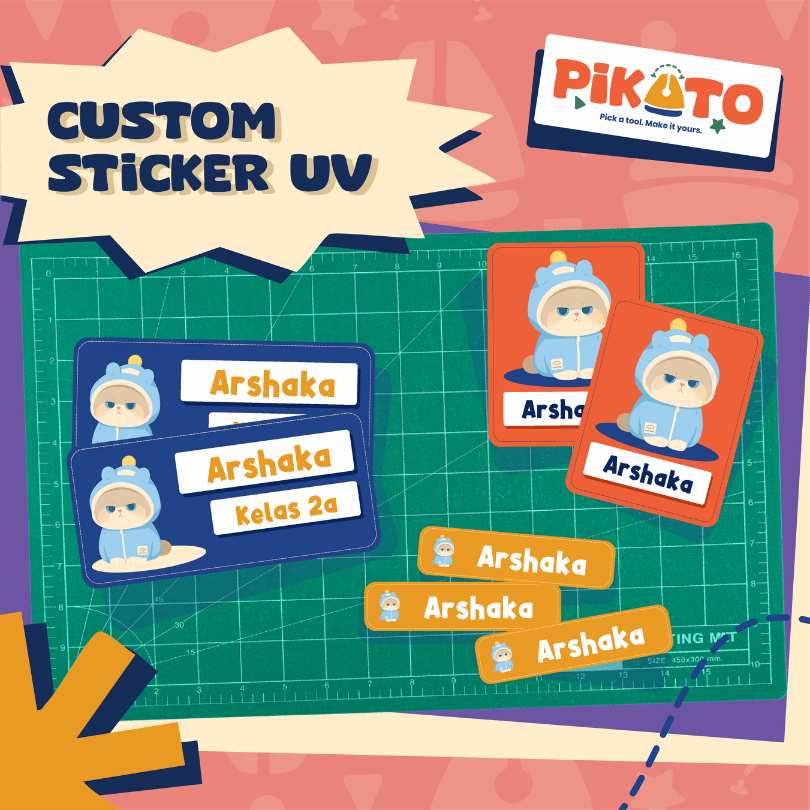 

PIKATO Sticker Label Cat Free Custom 3 Model Nama UV DTF High Quality Anti Air Perabot Tumblr Gelas Piring Praktis