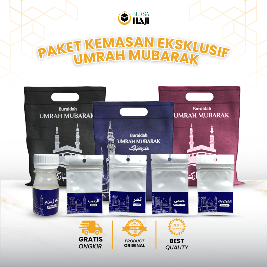 

Paket Kemasan Oleh Oleh Haji Umroh Motif Umroh Mubarak Kabah Nabawi Hampers Unik Botol Zamzam Plastik Klip Isian Snack Tas Hadiah Spunbond Ekslusif