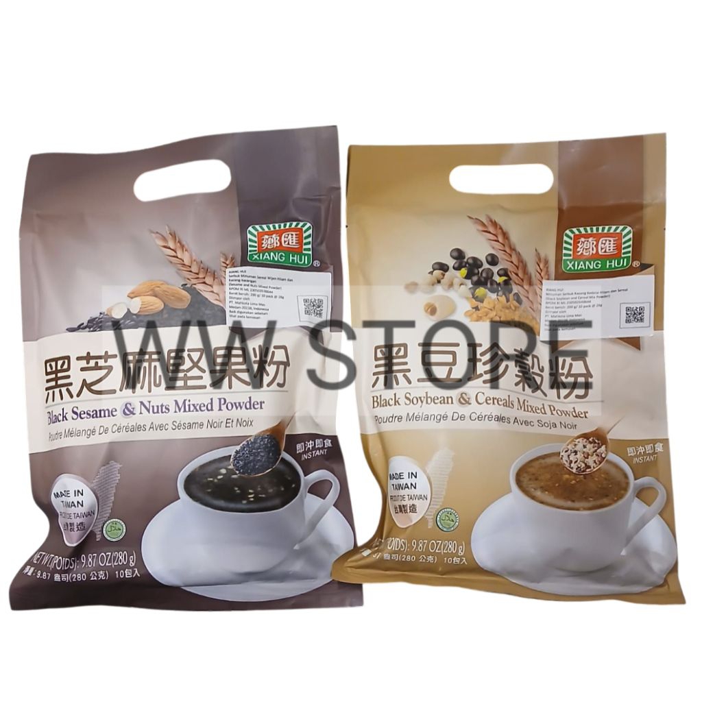 

Serbuk bubuk minuman sereal kacang kedelai hitam & sereal /wijen hitam & kacang - kacangan halal Taiwan XIANGHUI XIANG HUI Black Sesame & Nuts / Black Soybean & Cereals Mixed Powder 280g ( 10 x 28g )
