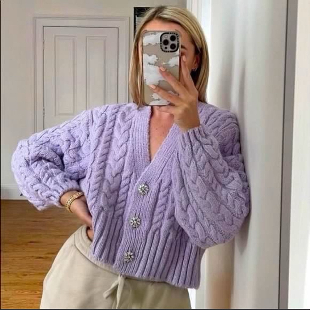 ZARA Jewel Button #KNIT #Cardigan LILAC