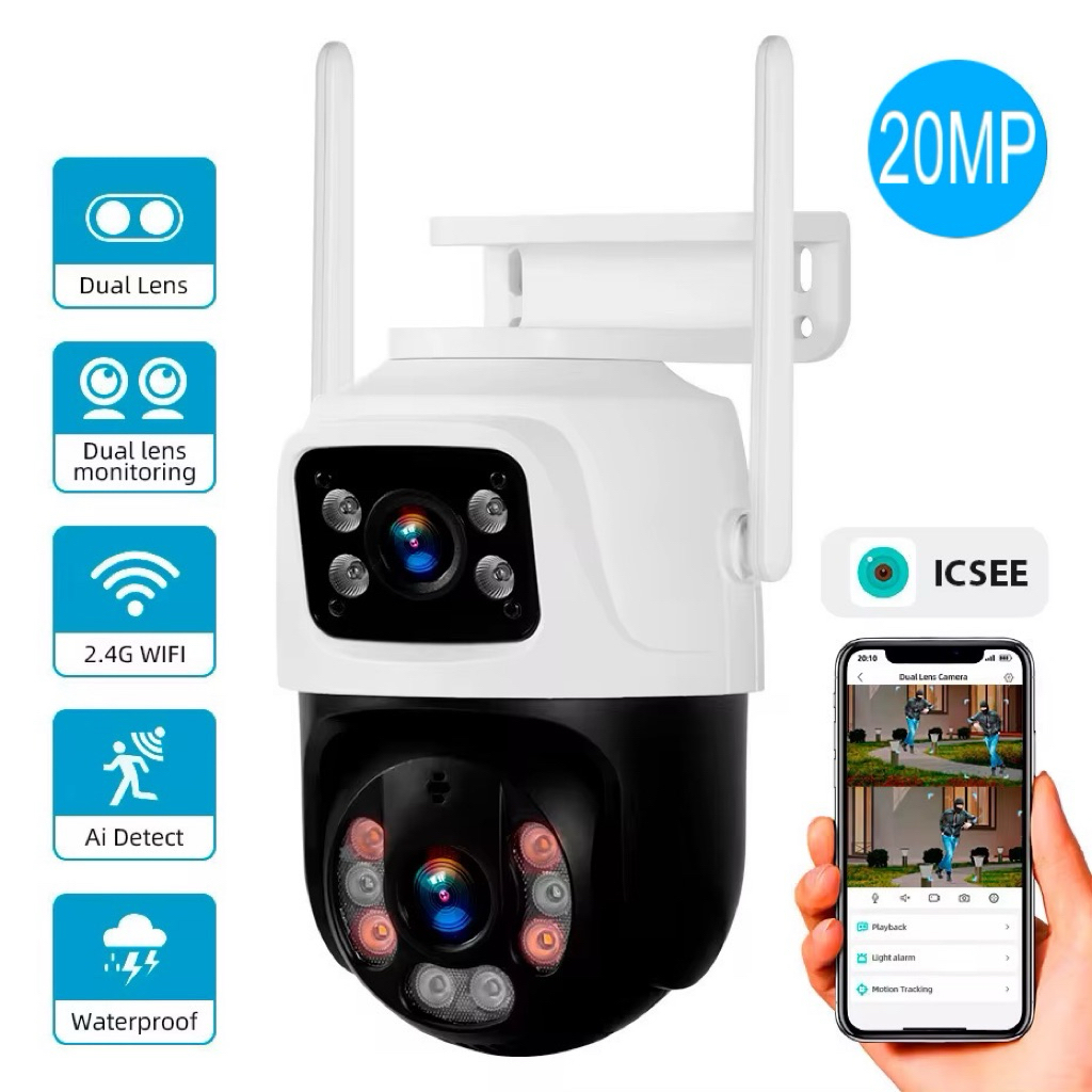 Kamera CCTV Dual lens aplikasi ICSEE outdoor waterproof wifi